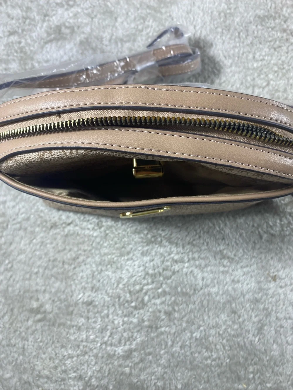 NWTNanette Lepore Neutral Monogram Dome Crossbody with Gold Hardware